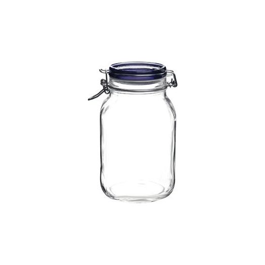 Bormioli Rocco Fido Square Jar with Blue Lid, 67-3/4-Ounce