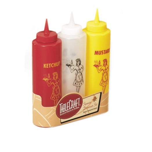 Tablecraft 1112KMC 3-Piece Nostalgia Squeeze Bottle Set, 12-Ounce