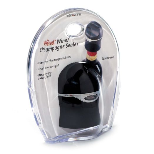 Metrokane Champagne and Wine Sealer, Velvet Black