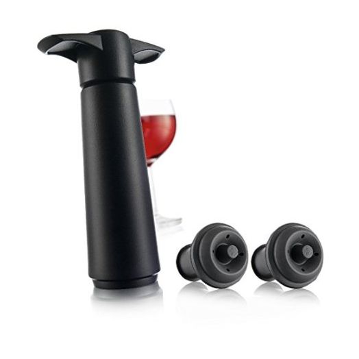 Vacu Vin Wine Saver Pump with 2 x Vacuum Bottle Stoppers - Black