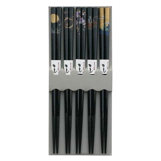 Bamboo Chopsticks Gift Set Crane Design (Scenery Black Color)