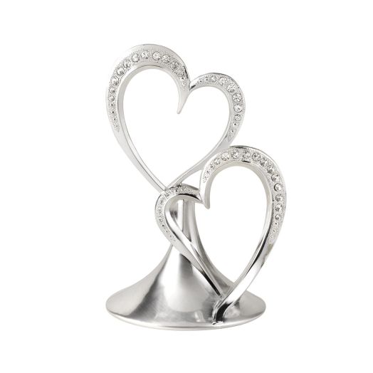 Hortense B. Hewitt Wedding Accessories Sparkling Love Double Heart Silver-Plated Cake Top, 5-1/2-Inch Tall