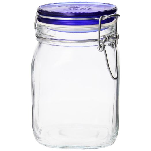 Bormioli Rocco Fido Square Jar with Blue Lid, 33-3/4-Ounce