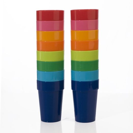 16pc Spectrum 10-ounce Kids Break-resistant Plastic Juice Cup Tumblers in 8 Assorted Colors