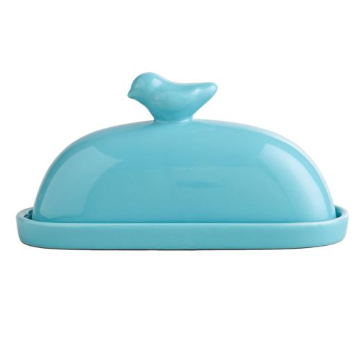MyGift Turquoise Blue Bird Decorative Ceramic Butter Dish and Lid Cover