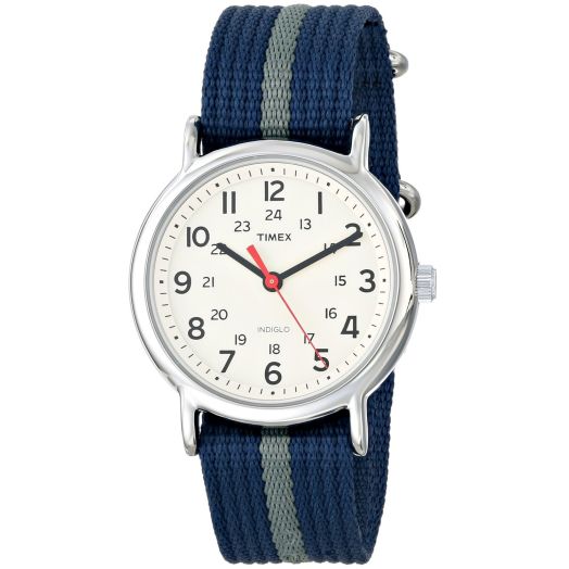 Timex Unisex T2N654 Weekender Watch with Blue and Gray Nylon Strap