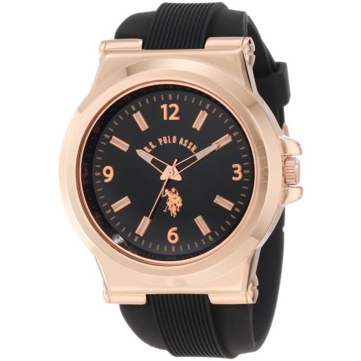U.S. Polo Assn. Sport Men's USC90006 Rose Gold-Tone and Black Silicone Strap Watch