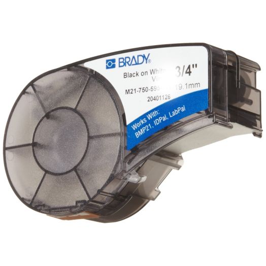 Brady M21-750-595-WT BMP21 Tape B- 595 Indoor/Outdoor Vinyl Film Size: 3/4" x 21' BLK/WHT