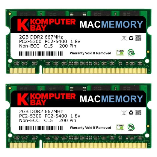 Komputerbay MACMEMORY Apple 4GB Kit (2x 2GB Modules) PC2-5300 667MHz DDR2 SODIMM iMac and Macbook Memory