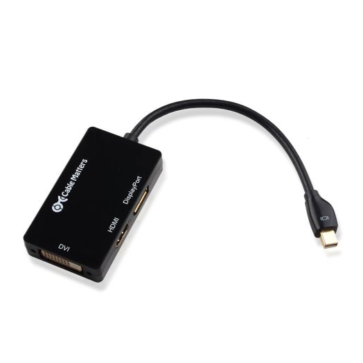 Cable Matters Gold Plated Mini DisplayPort (Thunderbolt™ Port Compatible) to HDMI/DVI/DisplayPort Male to Female 3-in-1 Adapter in Black
