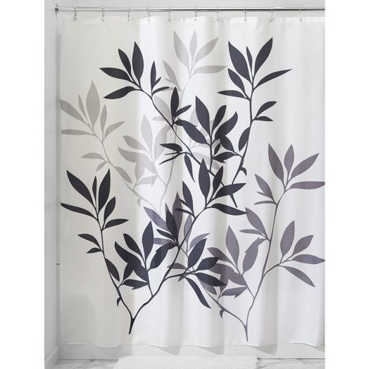 InterDesign Leaves Shower Curtain, Black and Gray, 72-Inch by 72-Inch
