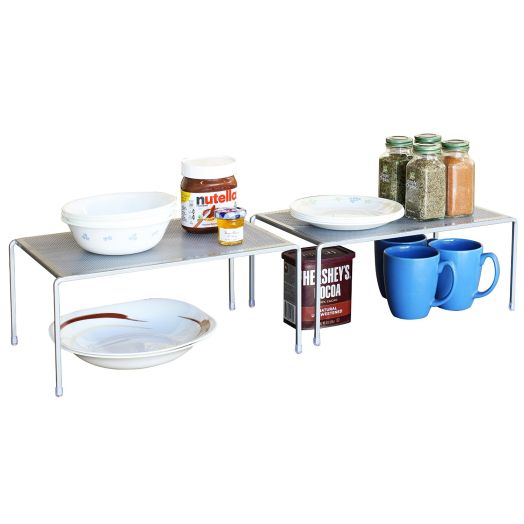 DecoBros Expandable Stackable Kitchen Cabinet and Counter Shelf Organizer, Silver