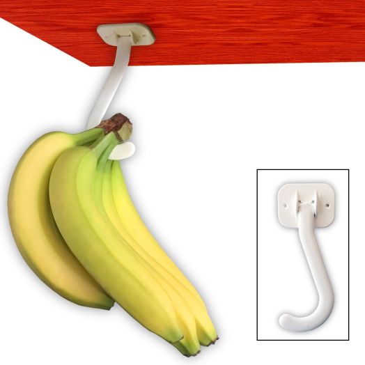 Banana Hook - Ripen Bananas Naturally with Under Cabinet Banana Hanger / Banana Holder. Self-stick and Adheres Under Cabinets.