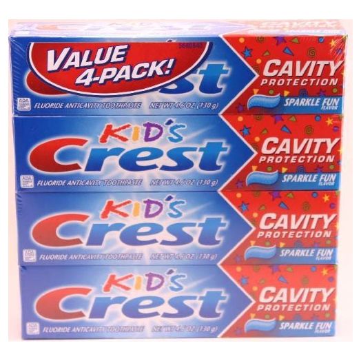 Crest Kid's Crest, Fluoride Anticavity Toothpaste, Sparkle Fun Flavor, 4.6 Ounce Tubes (Pack of 4)