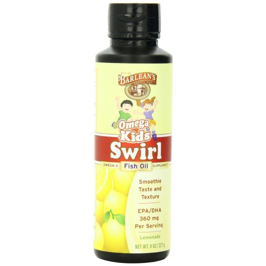 Barlean's Organic Oils Kid's Omega Swirl Fish Oil, Lemonade Flavor, 8 Ounce Bottle