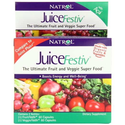 Natrol JuiceFestiv Dietary Supplement Capsules, 60 Count FruitFestiv and 60 Count VeggieFestiv
