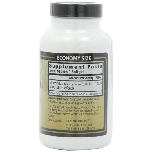 Healthy Origins Vitamin D3 5, 000 Lulanolin Gels, 360 Count