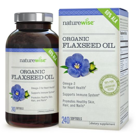 NatureWise Organic Non-GMO Flaxseed Oil, #1 Omega-3 Flax Seed Oil Softgels, 720 mg, 240 count