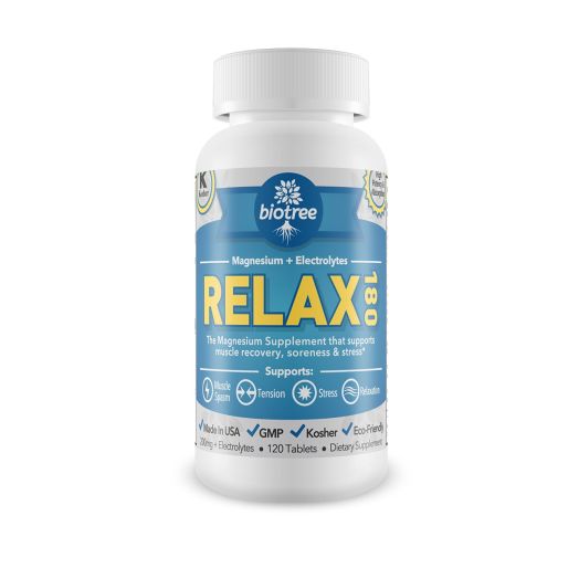 Bio Tree Labs Relax 180 -- magnesium + electrolytes for muscle cramps, muscle spasms, relief of stress