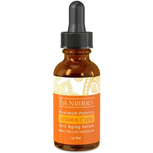 Eva Naturals Vitamin C Serum 20% for Face, Anti-Aging Formulation with Ferulic and Hyaluronic Acid, Vitamin E (1 oz)