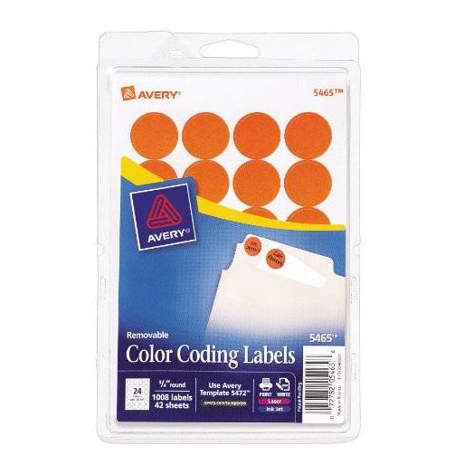 Avery Print/Write Self-Adhesive Removable Labels, 0.75 Inch Diameter, Orange, 1008 per Pack (5465)