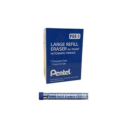 Pentel Refill Eraser For AL, AX and PD Series Pencils 5 pcs/Tube, Box of 12 (PDE-1)