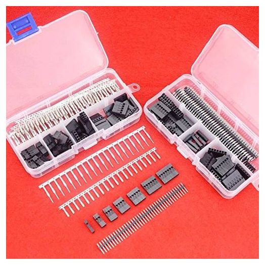 Hilitchi 345 Pcs 40 Pin 2.54mm Pitch Single Row Pin Headers,Dupont Connector Housing Female,Dupont Male/Female Pin Connector Kit