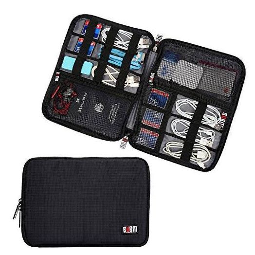 BUBM Travel Gear Organizer / Electronics Accessories Bag / Phone Charger Case (Large, Black)