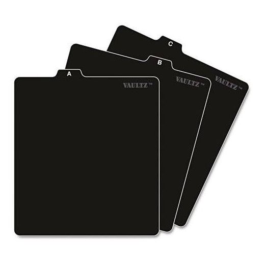 Vaultz A to Z CD and DVD Storage File Guides, 26 Guides per Box, Black (VZ01176)