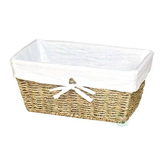 Vintique Wood Seagrass Shelf Basket Lined with White Lining