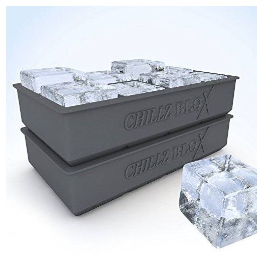 The Classic Kitchen Chillz Blox Large Ice Cube Tray for Whiskey - Silicone Ice Mold Maker - Molds 8 X 2 Inch Ice Cubes (2 Pack)