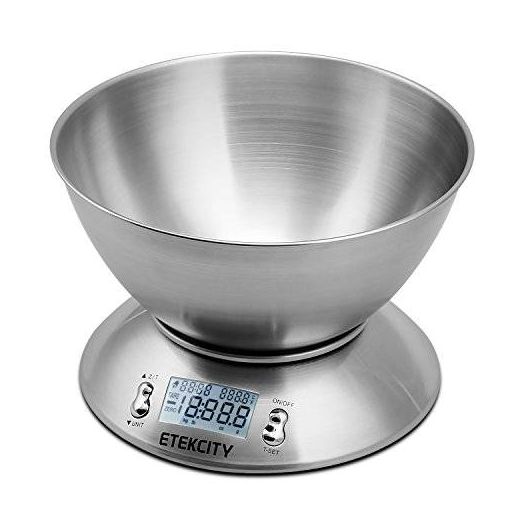Etekcity 11lb/5kg Digital Multifunction Kitchen Food Scale, Stainless Steel, Alarm Timer and Temperature Sensor, Detachable Bowl