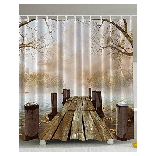 Ambesonne Fall Wooden Bridge Print Polyester Fabric Shower Curtain