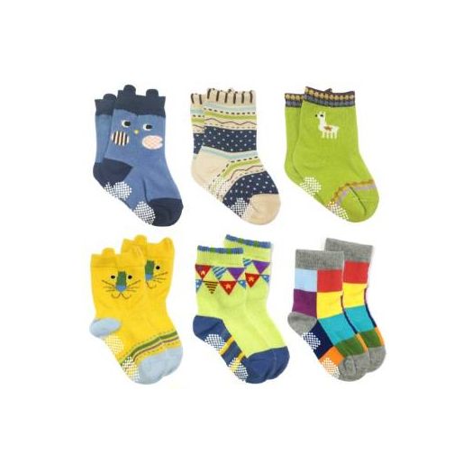 Wrapables Peek A Boo Animal Non-Skid Toddler Socks (Set of 6)