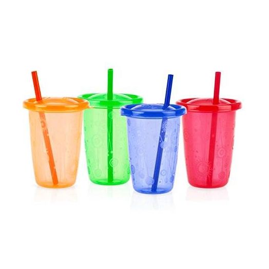 Nuby Stackable Wash or Toss Straw Cups, 4 Count
