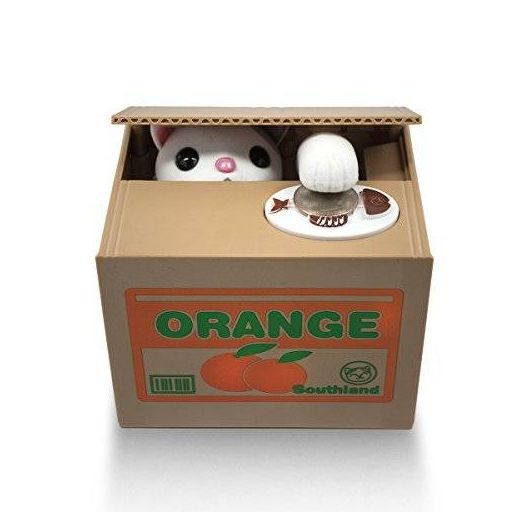 Matney Stealing Coin Cat Box- Piggy Bank - White Kitty - English Speaking - Great Gift for Any Child