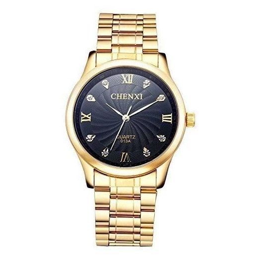 Fq-003 IP Gold plating Steel Roman Numeral Dail With Rhinestones Mens Wrist Watches For Man Black