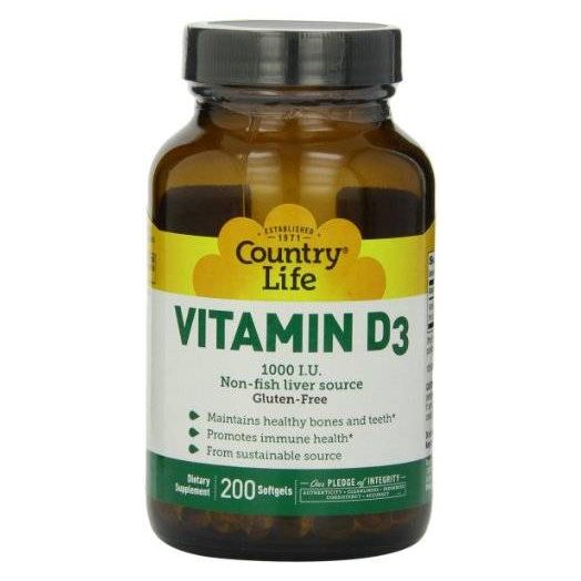 Country Life Vitamin D3 1000 IU Soft Gels, Large, 200 sg, 200 Count