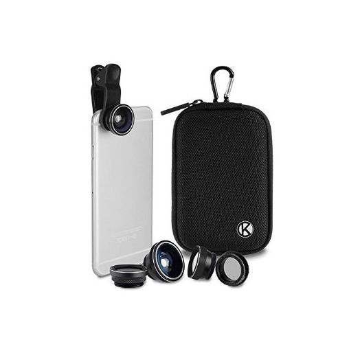 CamKix Deluxe Universal 5in1 Camera Lens Kit for Smartphone, Tablet and Laptop - Fish Eye, 2in1 Macro and Wide Angle, CPL and 2x Tele Lens, Universal Clip, Case with Carabiner and Cleaning Cloth