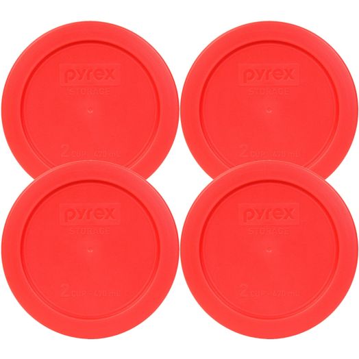 Pyrex 2 Cup Round Storage Cover #7200-pc for Glass Bowls (Pack of 4) - Red Color