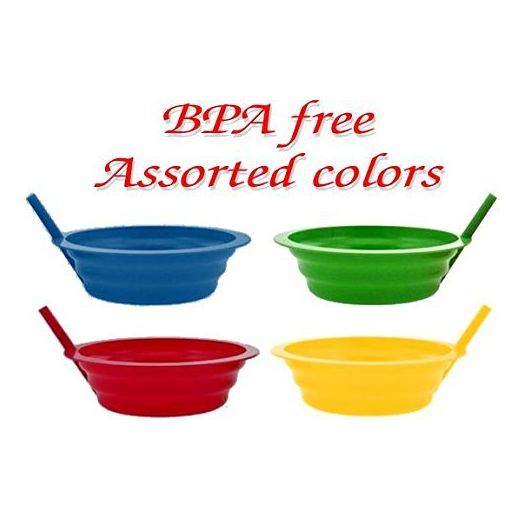 Green Direct Sippy-Bowl 22oz Plastic Bowl with Built in Straw for Kids Assorted Colors Blue-Red-Green-Yellow (4)