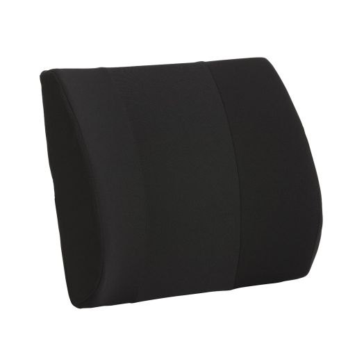 Duro-Med Relax-A-Bac, Lumbar Cushion, Lower Back Support Pillow With Wooden Lumbar Support Board and Alignment Strap, Black with Tan Stripe
