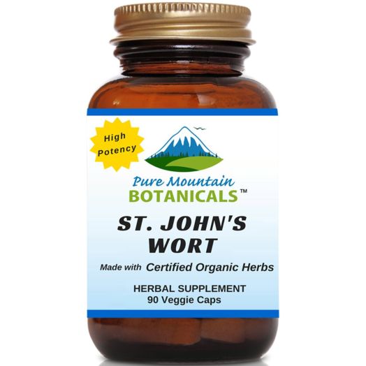 Pure Mountain Botanicals High Potency St Johns Wort - 90 Kosher Veggie Capsules Now with 450mg Organic St. John's Wort and