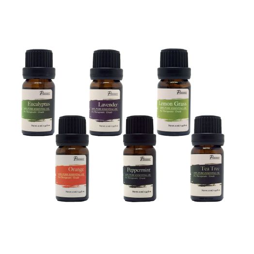 Pursonic 100% Pure Essential Aromatherapy Oils Gift Set-6 Pack , 10ML(Eucalyptus, Lavender, Lemon grass, Orange, Peppermint, Tea Tree)