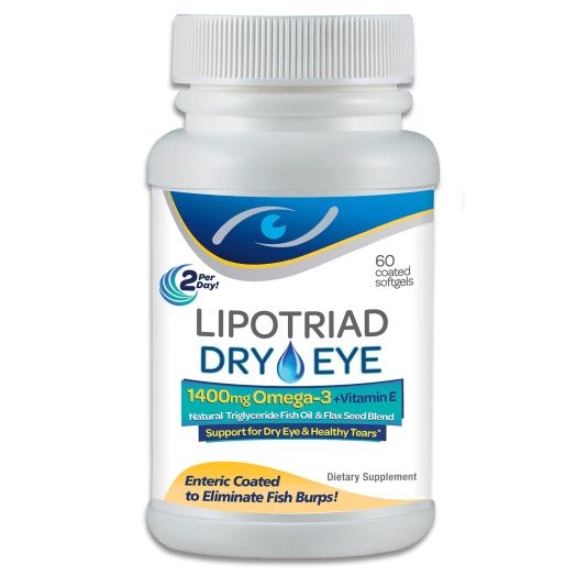 Lipotriad Dry Eye Formula - 1400mg Omega-3 Supplement – With 1400mg Natural Triglyceride Fish Oil + Organic Flax Seed and Vitamin E - Support for Natural Tear Production - 60 Enteric Coated Softgels
