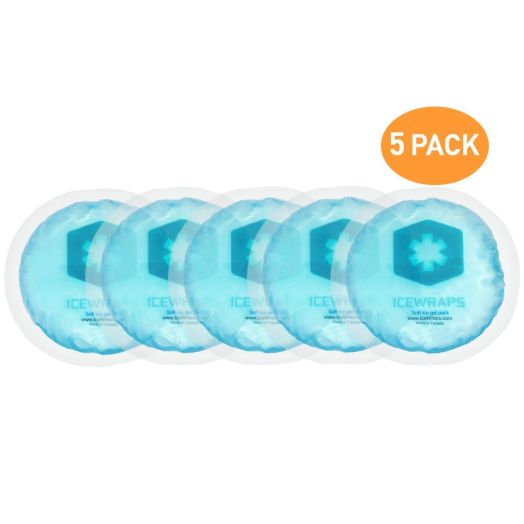 IceWraps Blue NO CLOTH BACKING Gel Ice Packs - Set of 5 Round Reusable Hot or Cold Packs