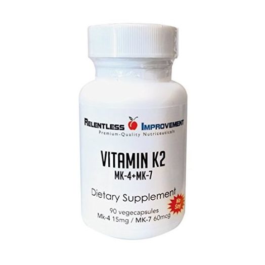 Relentless Improvement Vitamin K2 MK-4 15mg + MK-7 60mcg. 90 Vegecaps. Clinically Supported Dose