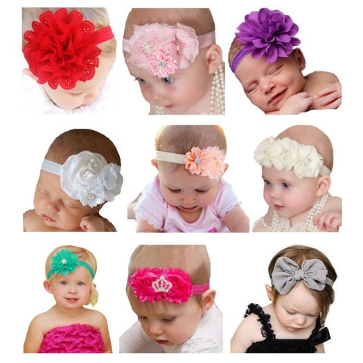 Qandsweet Baby Girl's Beautiful Headbands with Flower (Set of 9)