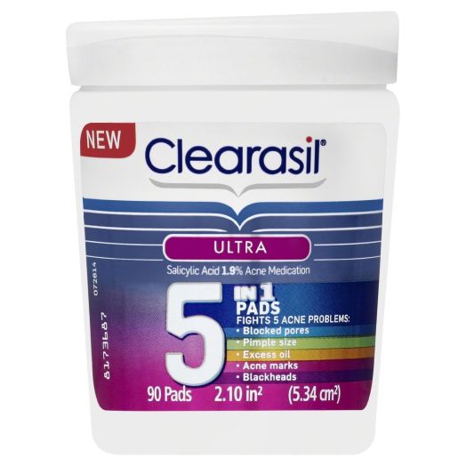 Clearasil Ultra 5 in 1 Acne Face Wash Pads, 90 Count