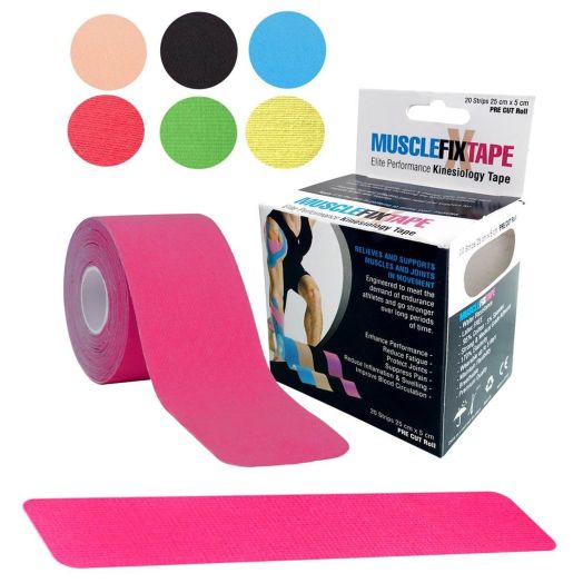 MUSCLE FIX Kinesiology Recovery Sports Athletic Injury Therapeutic Support Precut Strips Tape Roll (20 Strips 10 in X 2 In / 25 cm x 5 cm)